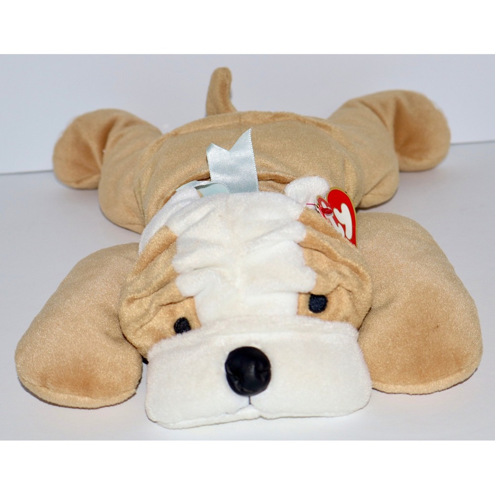 Vintage 1996 Ty Pillow Pals Bruiser Bulldog Plush Tan White Dog Style 3018 Tag